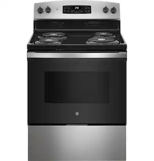GE - 30 in. Wide 4 Elements 5.0 Cu. Ft. Freestanding Electric Range with Self Cleaning and Dual-Element Bake - Stainless Steel