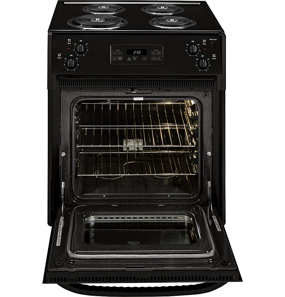 Angle View: GE - 3.0 Cu. Ft. Self-Cleaning Drop-In Electric Range - Black on black