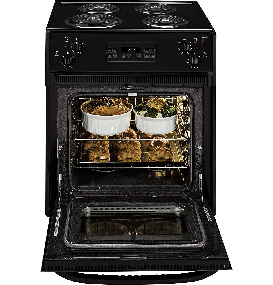 Left. GE - 3.0 Cu. Ft. Self-Cleaning Drop-In Electric Range - Black on Black.