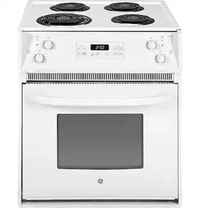 Front. GE - 3.0 Cu. Ft. Self-Cleaning Drop-In Electric Range - White.