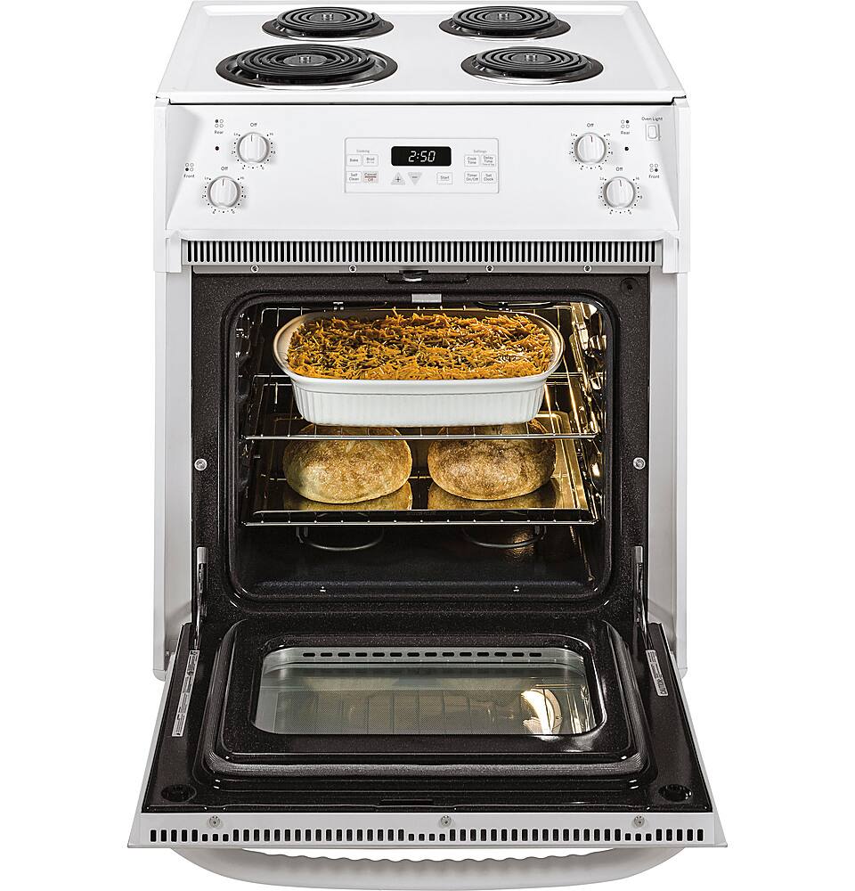 Left. GE - 3.0 Cu. Ft. Self-Cleaning Drop-In Electric Range - White.