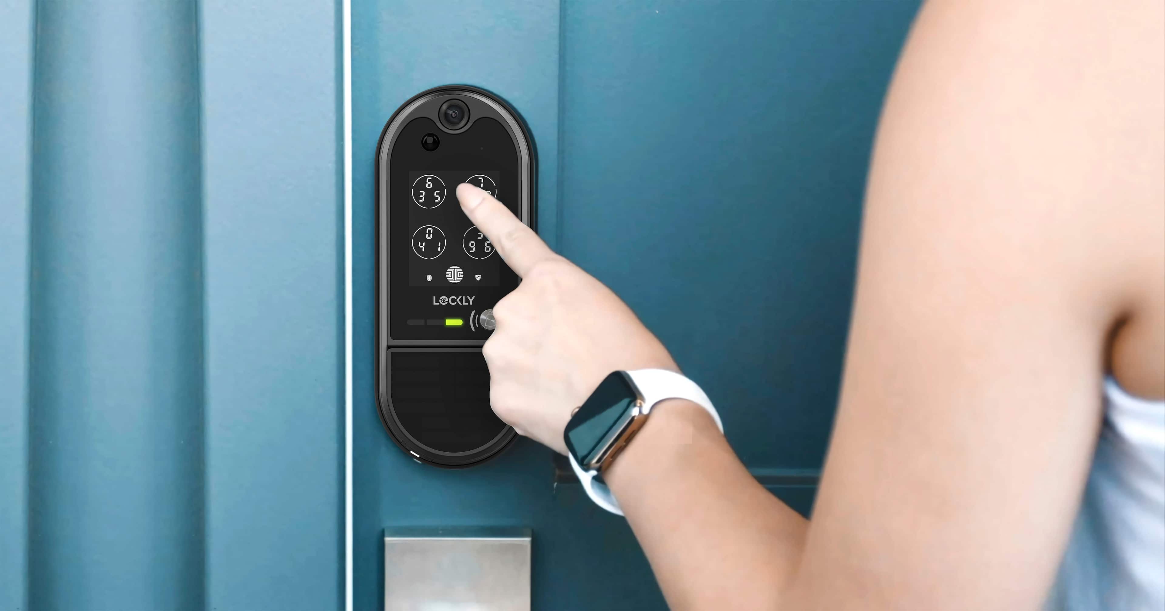 Left. Lockly - Vision Elite Smart Lock Deadbolt with with App/Keypad/Biometric/Voice Assistant/Key Access Solar Charging - Matte Black.