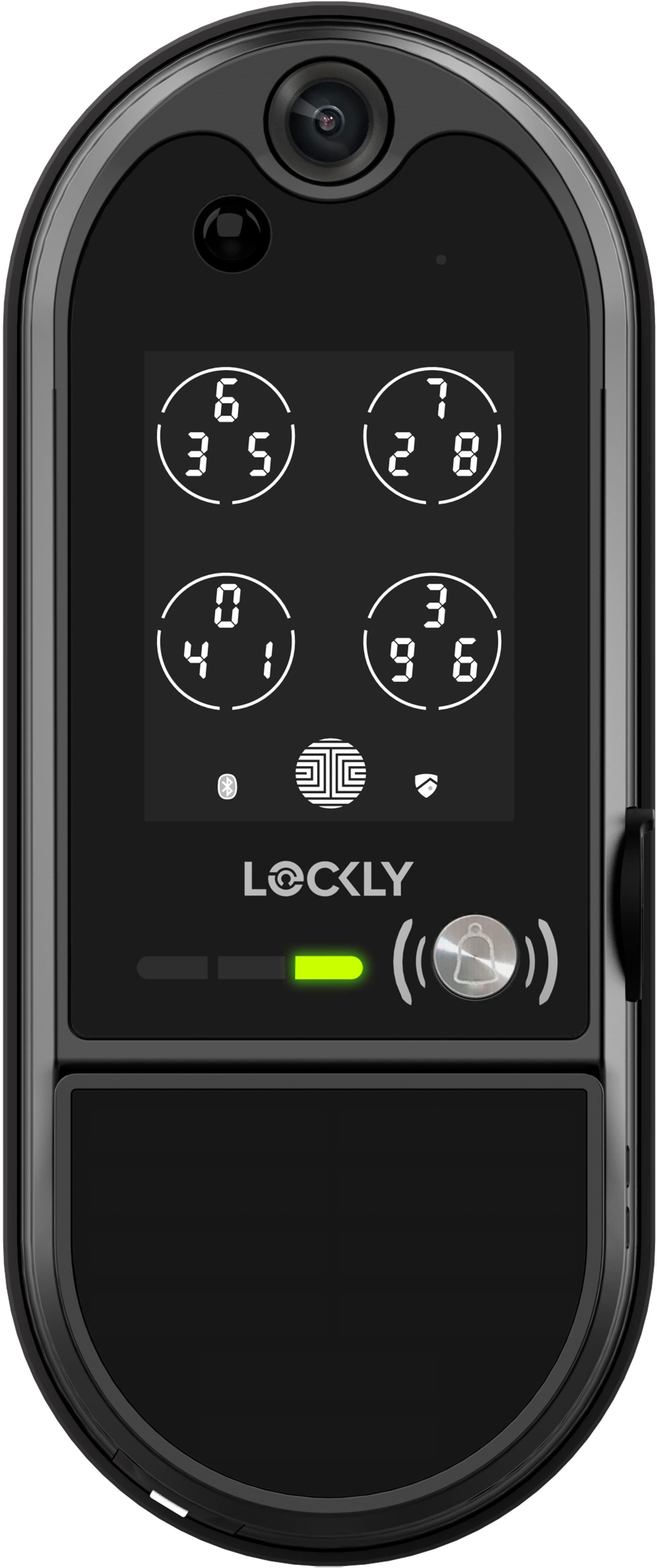 Front. Lockly - Vision Elite Smart Lock Deadbolt with with App/Keypad/Biometric/Voice Assistant/Key Access Solar Charging - Matte Black.
