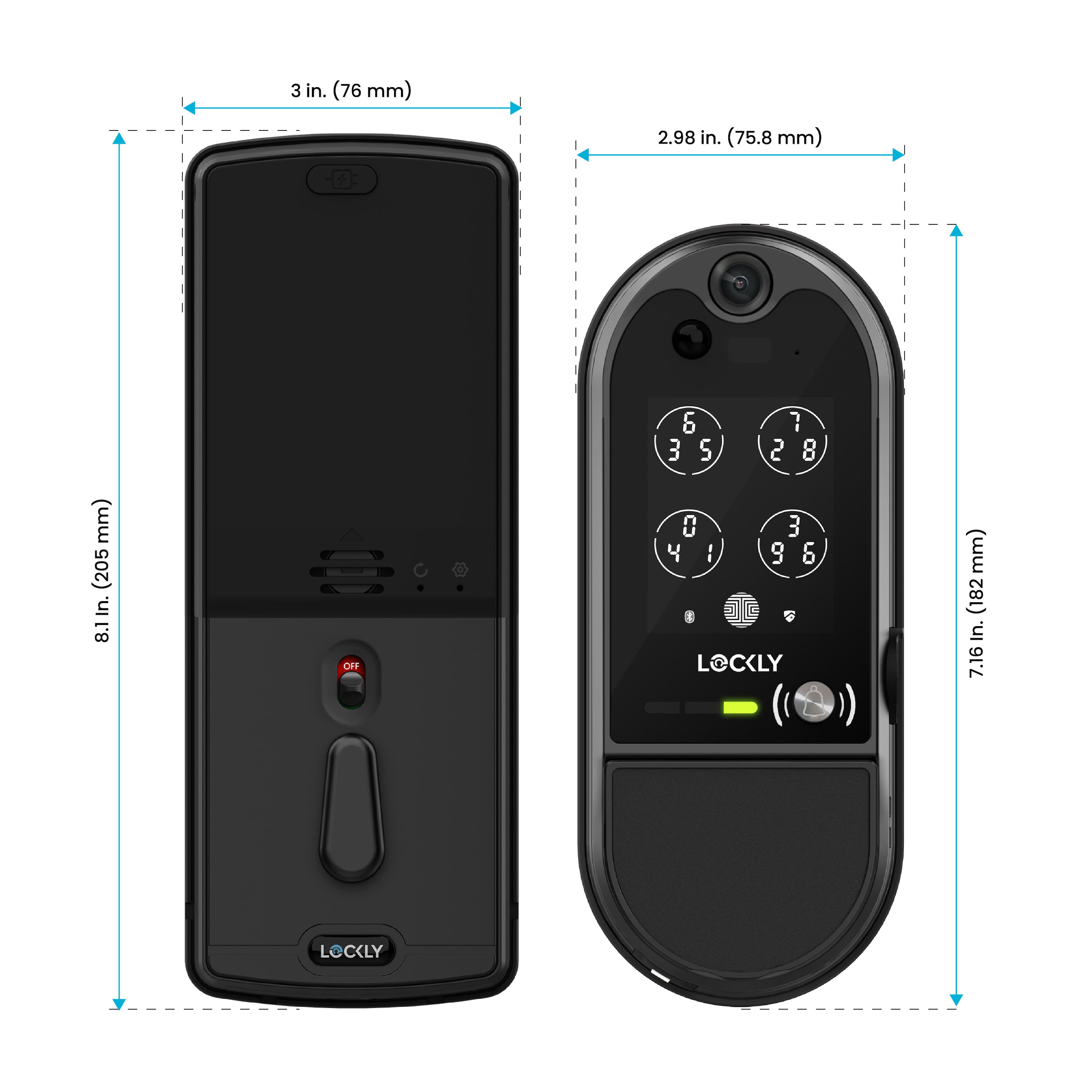 Alt View 19. Lockly - Vision Elite Smart Lock Deadbolt with with App/Keypad/Biometric/Voice Assistant/Key Access Solar Charging - Matte Black.