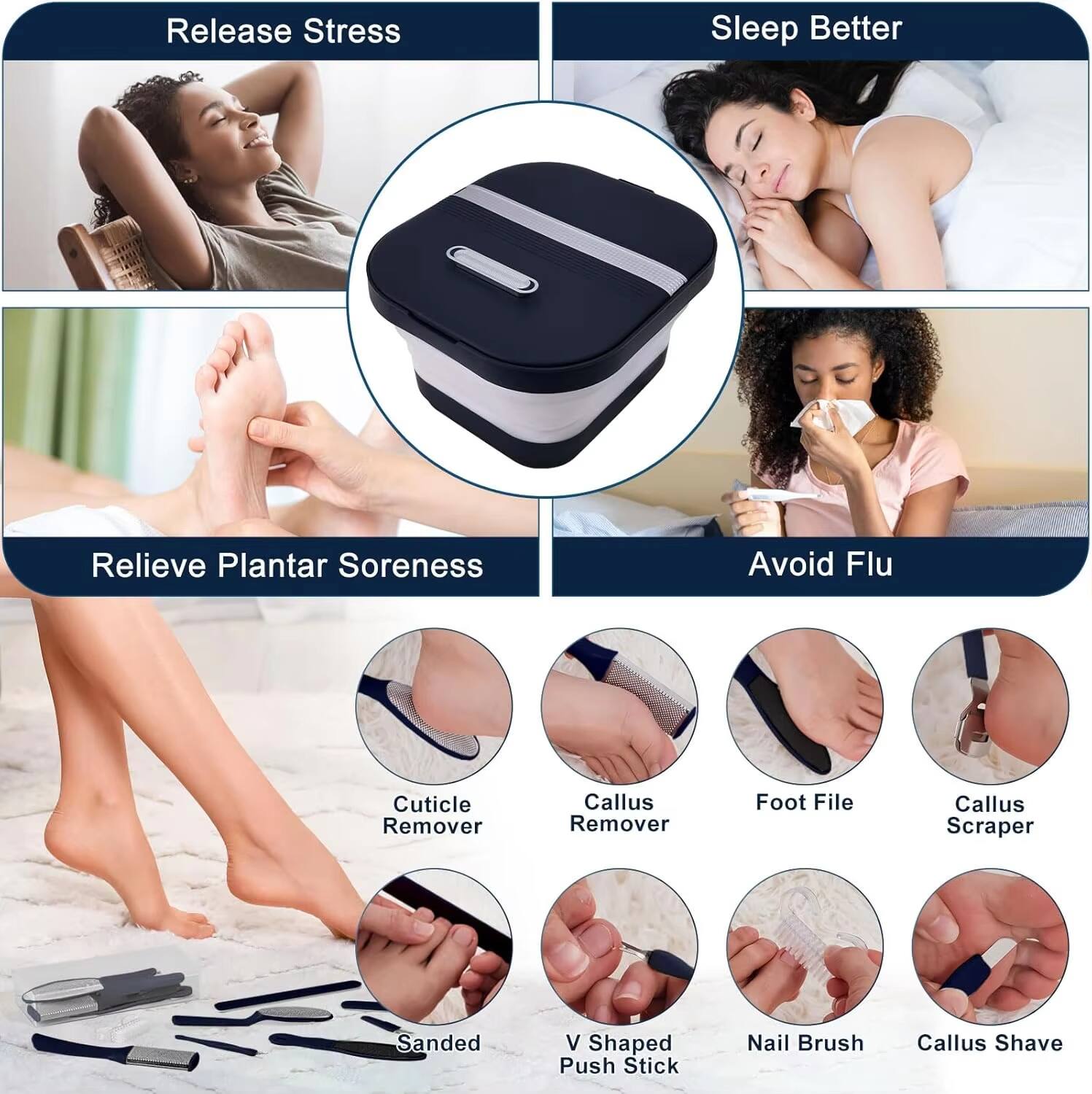 Release Stress  
Sleep Better  
Relieve Plantar Soreness  
Avoid Flu  

Cuticle Remover  
Callus Remover  
Foot File  
Callus Scraper  
Sanded  
V Shaped Push Stick  
Nail Brush  
Callus Shave