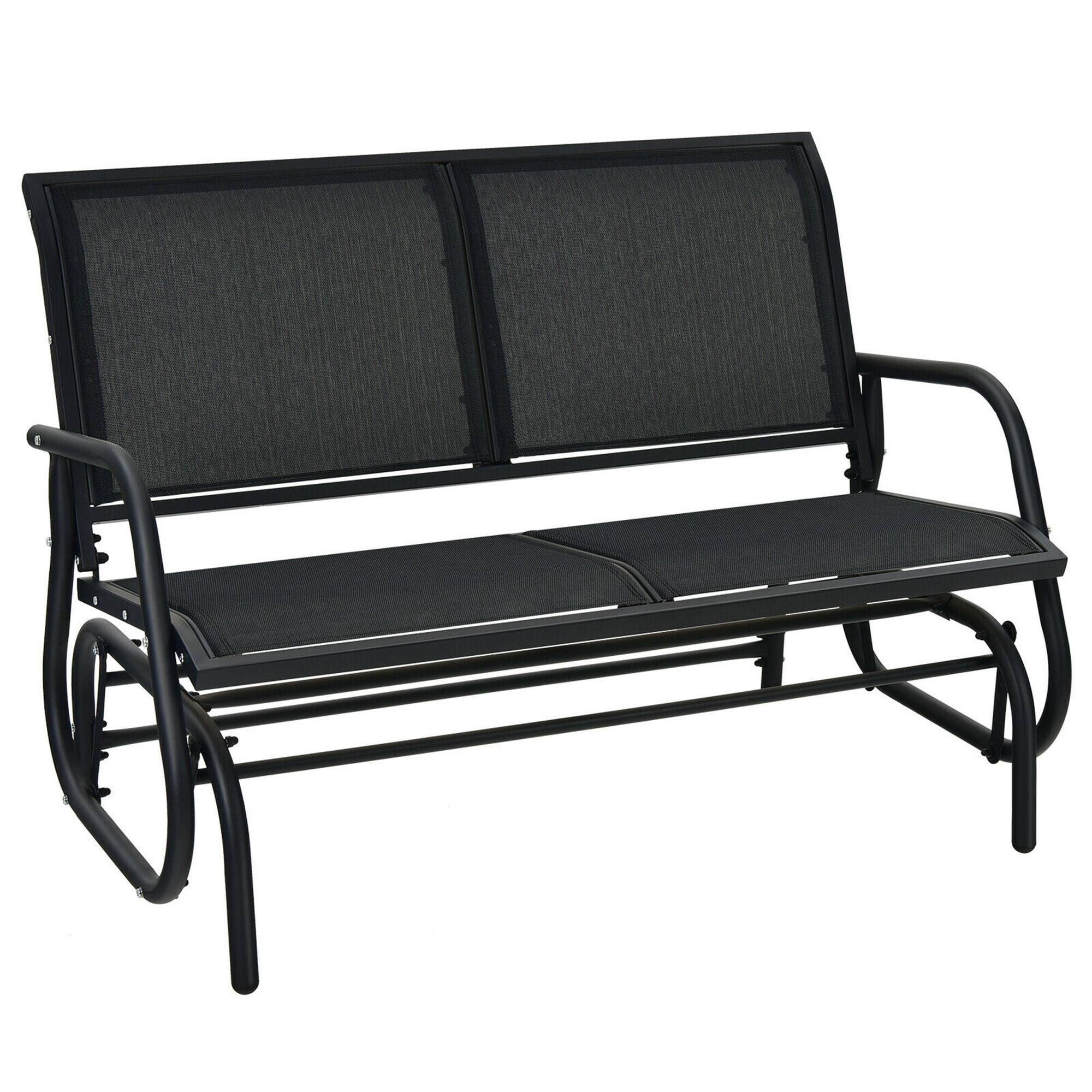 Front. Gymax - Gymax Patio Swing Glider Bench Loveseat Rocking Chair Backyard Poolside Black - Black.