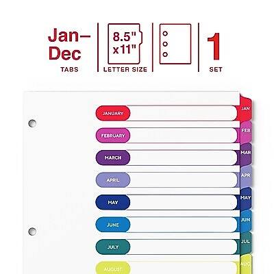 Jan- 8.5" Dec x11" TABS LETTER SIZE
1 SET
JANUARY
JAN
FEBRUARY
FEB
MARCH
MAR
APRIL
APR
MAY
MAY
JUNE
JUN
JULY
JUL
AUGUST
AUG