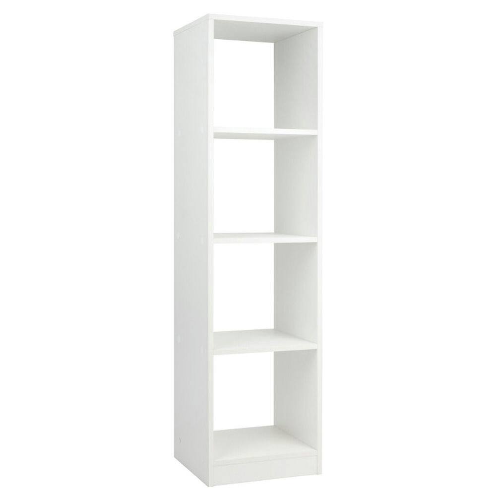 Front. Pefilos - 5 Tiers 4-Cube Narrow Bookshelf with 4 Anti-Tipping Kits-White, Tall Bookshelf, Shelves for Living Room, Home Office - White.