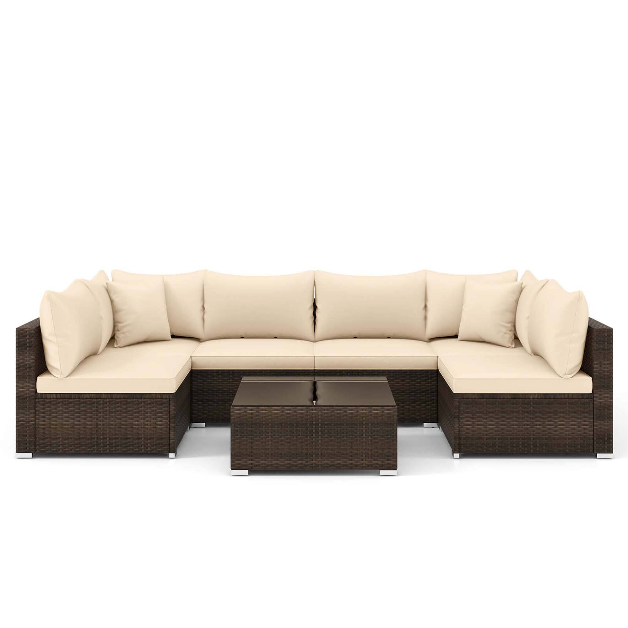 Alt View 11. Costway - 7 PCS Patio Rattan Furniture Set Sectional Sofa Cushioned Garden - Brown,Mix Gray.