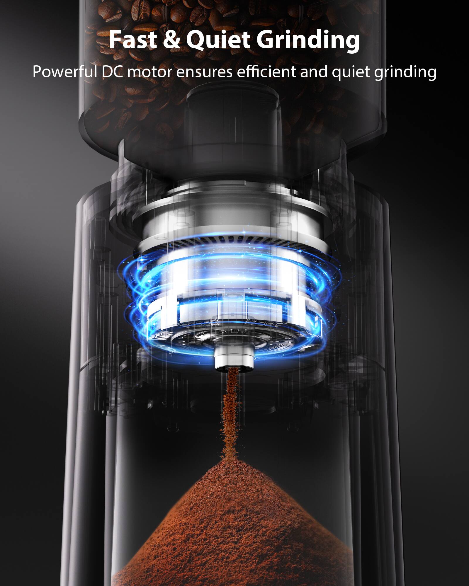 Fast & Quiet Grinding  
Powerful DC motor ensures efficient and quiet grinding