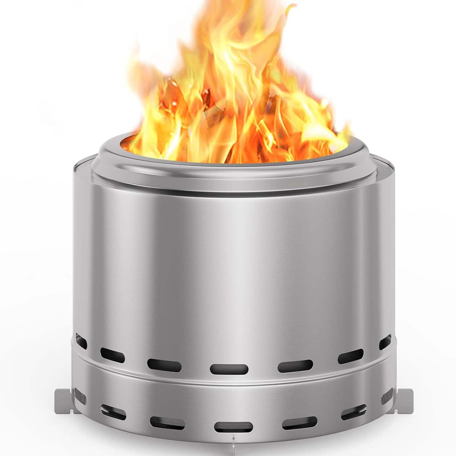 Chateau Abodes - 19.5" Portable Smokeless Fire Pit with Stand & Bag, Wood Burning with Removable Ash Pan for Low Smoke, Easy Clean - Silver