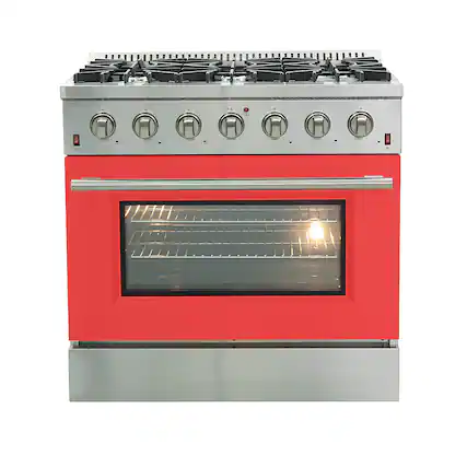 Front. Forno Appliances - Galiano - 5.36 Cu. Ft. Freestanding Gas Range with Convection Oven - Red Door - Red.