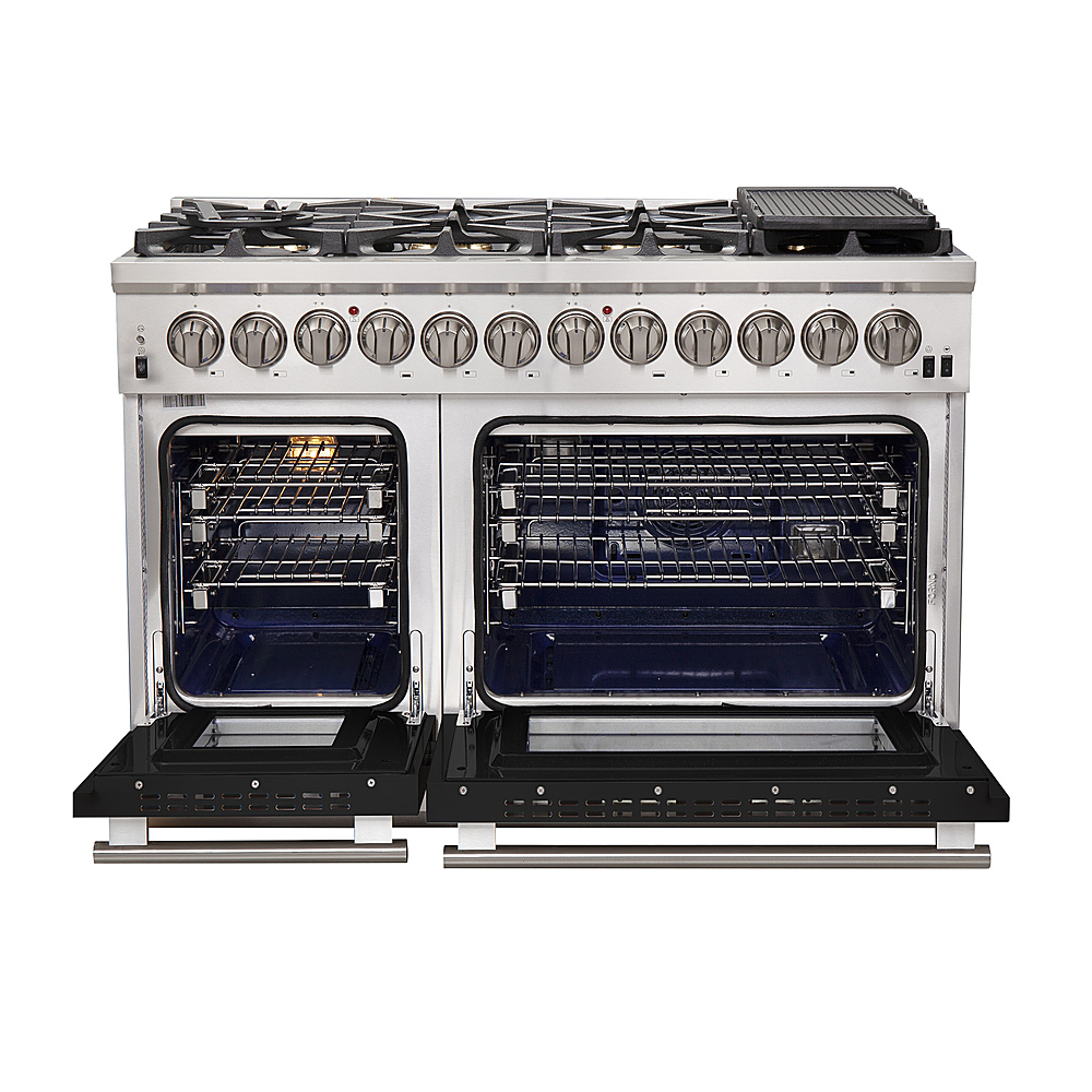 Left View: Forno Appliances - Capriasca 6.58 Cu. Ft. Freestanding Dual Fuel Electric Range with Convection Ovens - Black Door
