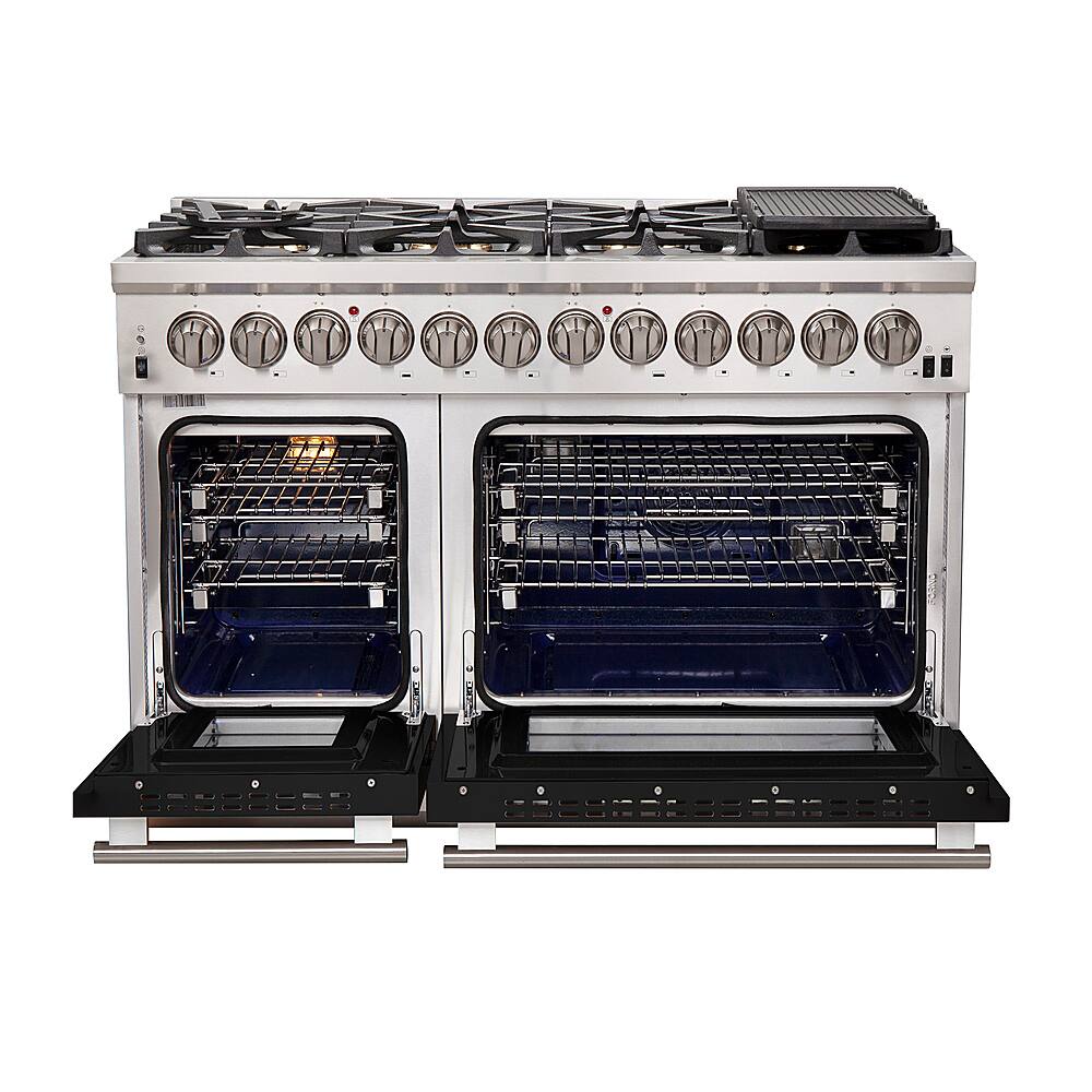 Left. Forno Appliances - Capriasca 6.58 Cu. Ft. Freestanding Dual Fuel Electric Range with Convection Ovens - Black Door.