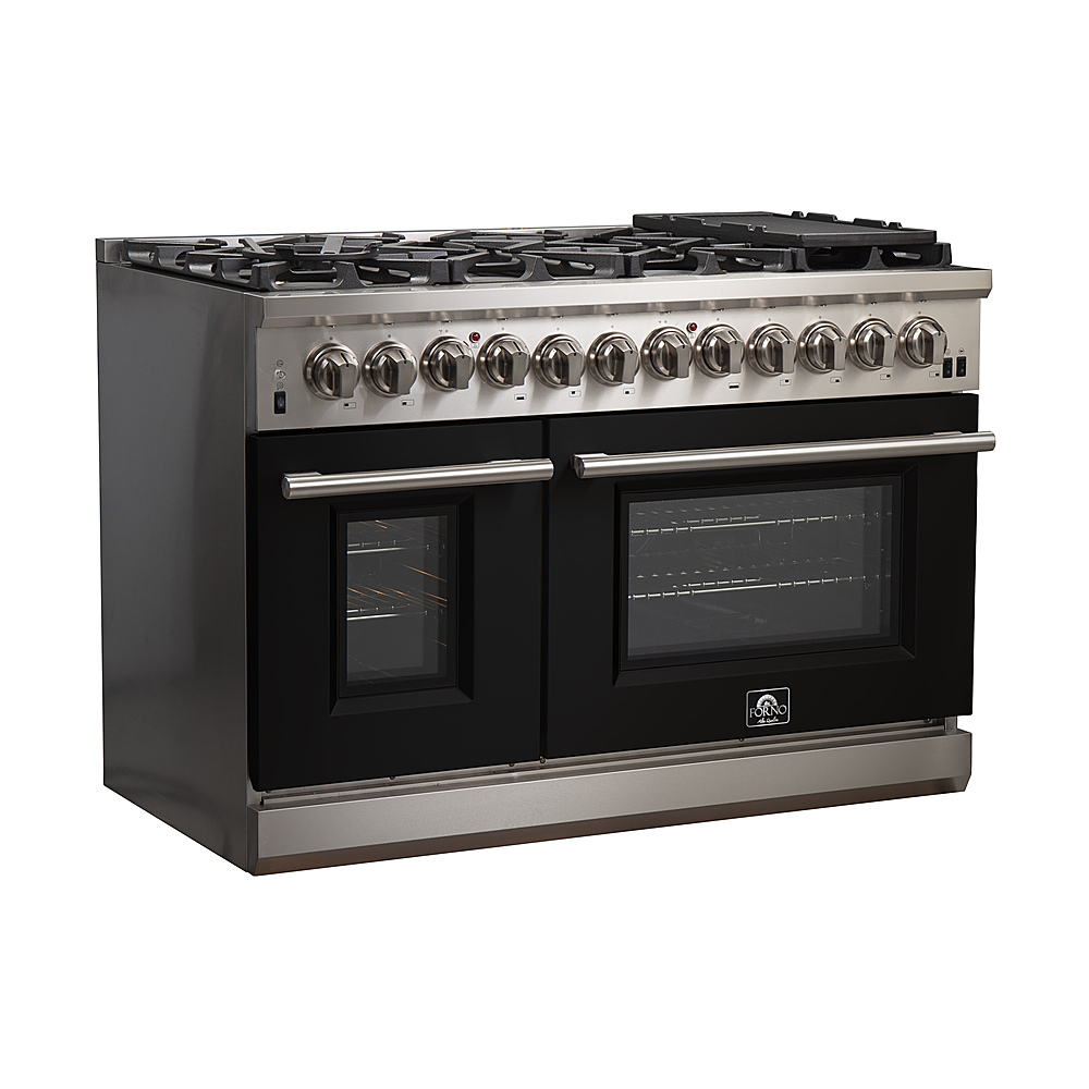 Angle View: Forno Appliances - Capriasca 6.58 Cu. Ft. Freestanding Dual Fuel Electric Range with Convection Ovens - Black Door