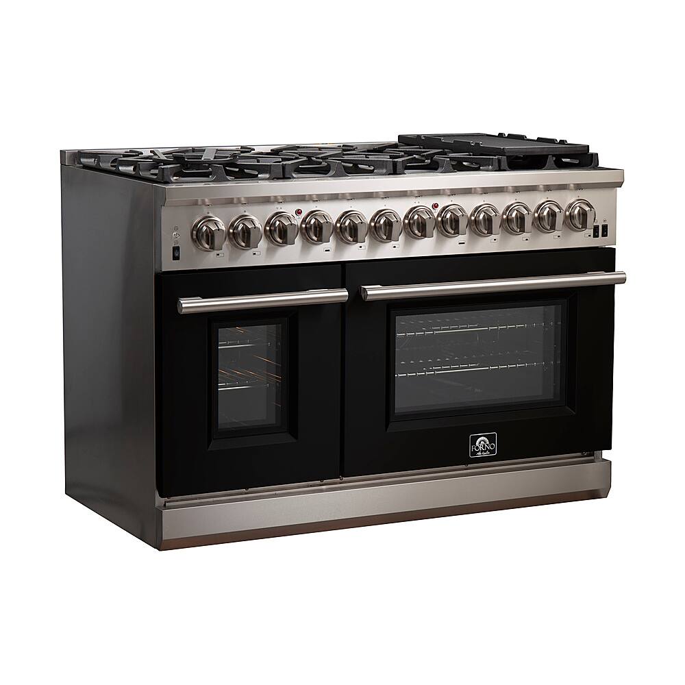 Angle. Forno Appliances - Capriasca 6.58 Cu. Ft. Freestanding Dual Fuel Electric Range with Convection Ovens - Black Door.