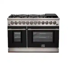 Forno Appliances - 48 in. Wide 8 Burner Capriasca 6.58 Cu. Ft. Freestanding Dual Fuel Electric Range with Convection Ovens - Black Door