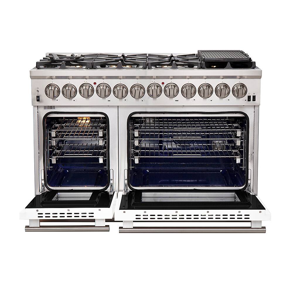 Left. Forno Appliances - Capriasca 6.58 Cu. Ft. Freestanding Dual Fuel Electric Range with Convection Ovens - White Door.