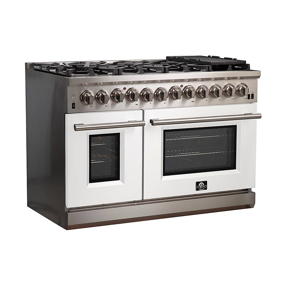 Angle. Forno Appliances - Capriasca 6.58 Cu. Ft. Freestanding Dual Fuel Electric Range with Convection Ovens - White Door.
