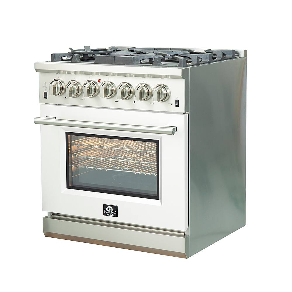 Angle. Forno Appliances - Capriasca 4.32 Cu. Ft. Freestanding Dual Fuel Electric Range with Convection Oven - White Door.