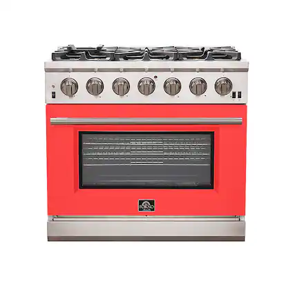 Front. Forno Appliances - Capriasca 5.36 Cu. Ft. Freestanding Gas Range with Convection Oven - Red Door - Red.