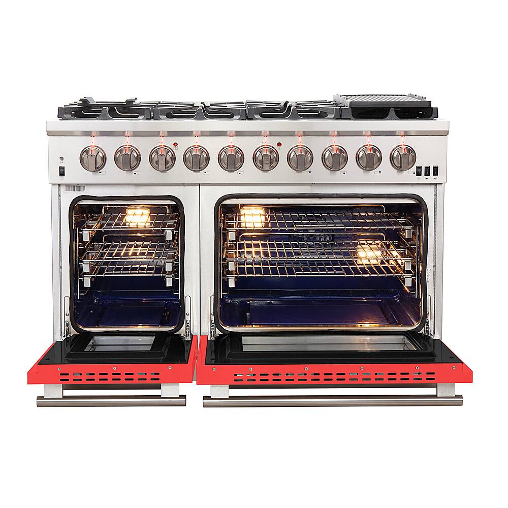 Left. Forno Appliances - Capriasca 6.58 Cu. Ft. Freestanding Gas Range with Convection Ovens - Red.