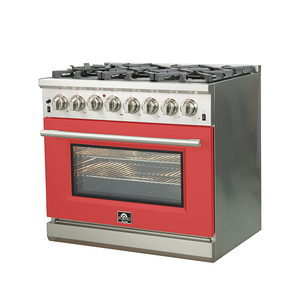 Angle View: Forno Appliances - Capriasca 5.36 Cu. Ft. Freestanding Dual Fuel Electric Range with Convection Oven - Red Door