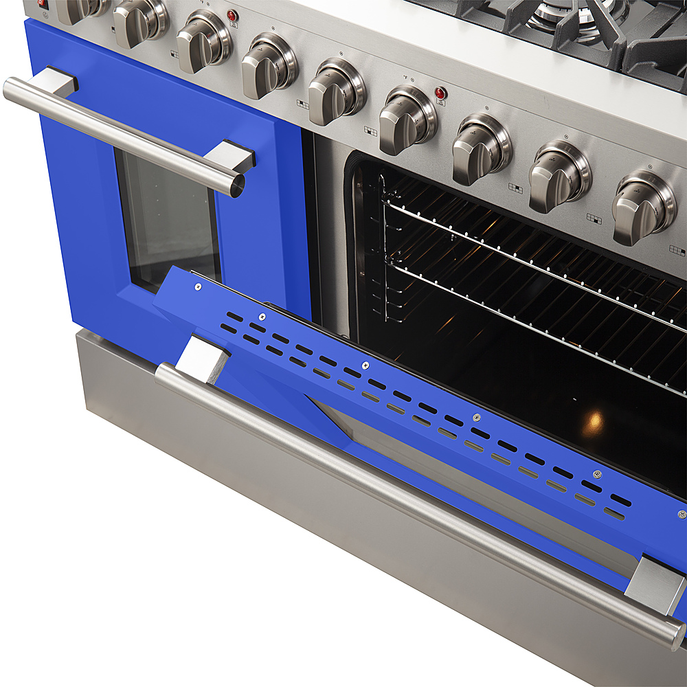 Left. Forno Appliances - Galiano 6.58 Cu. Ft. Freestanding Gas Range with Convection Oven - Blue Door - Blue.