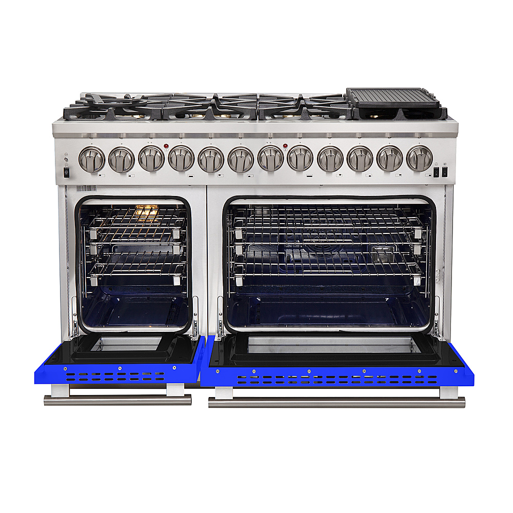 Left View: Forno Appliances - Capriasca 6.58 Cu. Ft. Freestanding Dual Fuel Electric Range with Convection Ovens - Blue Door