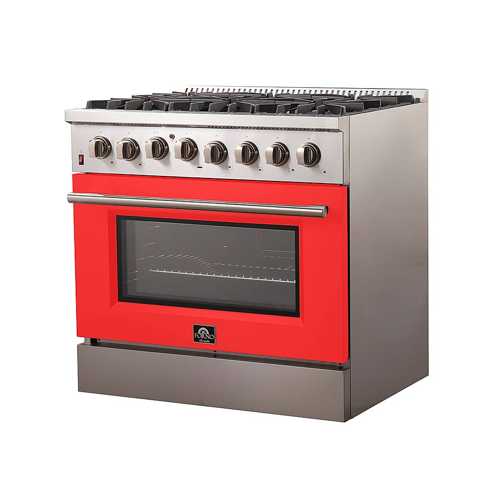 Angle. Forno Appliances - Galiano 5.36 Cu. Ft. Freestanding Dual Fuel Electric Range with Convection Oven - Red Door.