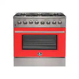Forno Appliances - Galiano 5.36 Cu. Ft. Freestanding Dual Fuel Electric Range with Convection Oven - Red Door