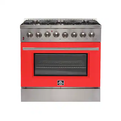 Front. Forno Appliances - Galiano 5.36 Cu. Ft. Freestanding Dual Fuel Electric Range with Convection Oven - Red Door.