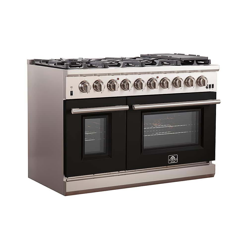 Angle View: Forno Appliances - Capriasca 6.58 Cu. Ft. Freestanding Gas Range with Convection Ovens - Black Door