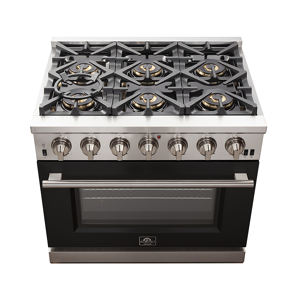 Left View: Forno Appliances - Capriasca 5.36 Cu. Ft. Freestanding Gas Range with Convection Oven - Black Door