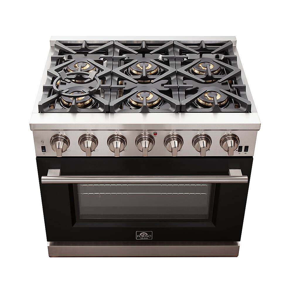 Left. Forno Appliances - Capriasca 5.36 Cu. Ft. Freestanding Gas Range with Convection Oven - Black Door - Black.
