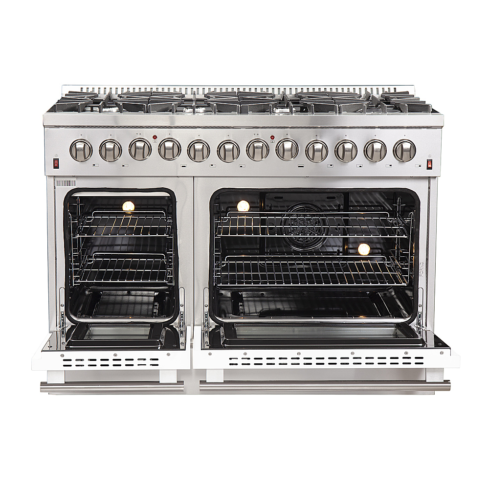 Left View: Viking - Self-Cleaning Freestanding Double Oven Dual Fuel Convection Range - White