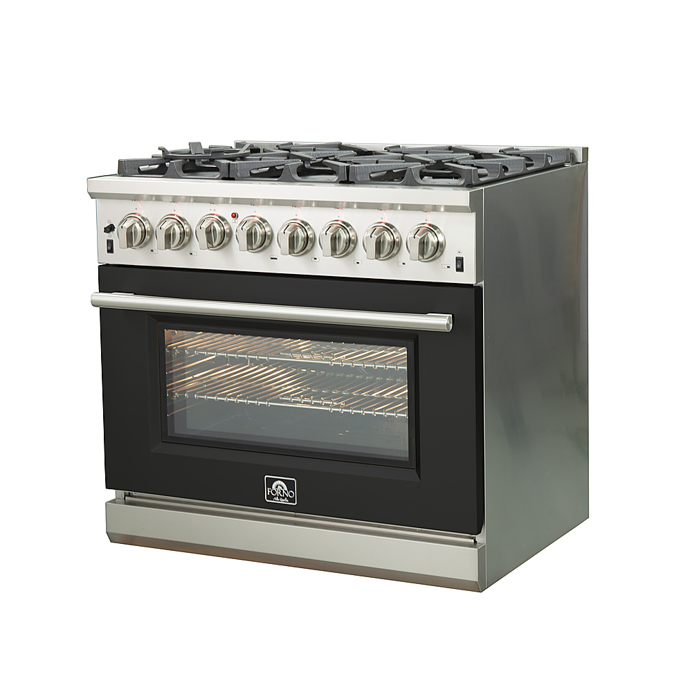 Angle View: Forno Appliances - Capriasca 5.36 Cu. Ft. Freestanding Dual Fuel Electric Range with Convection Oven - Black Door