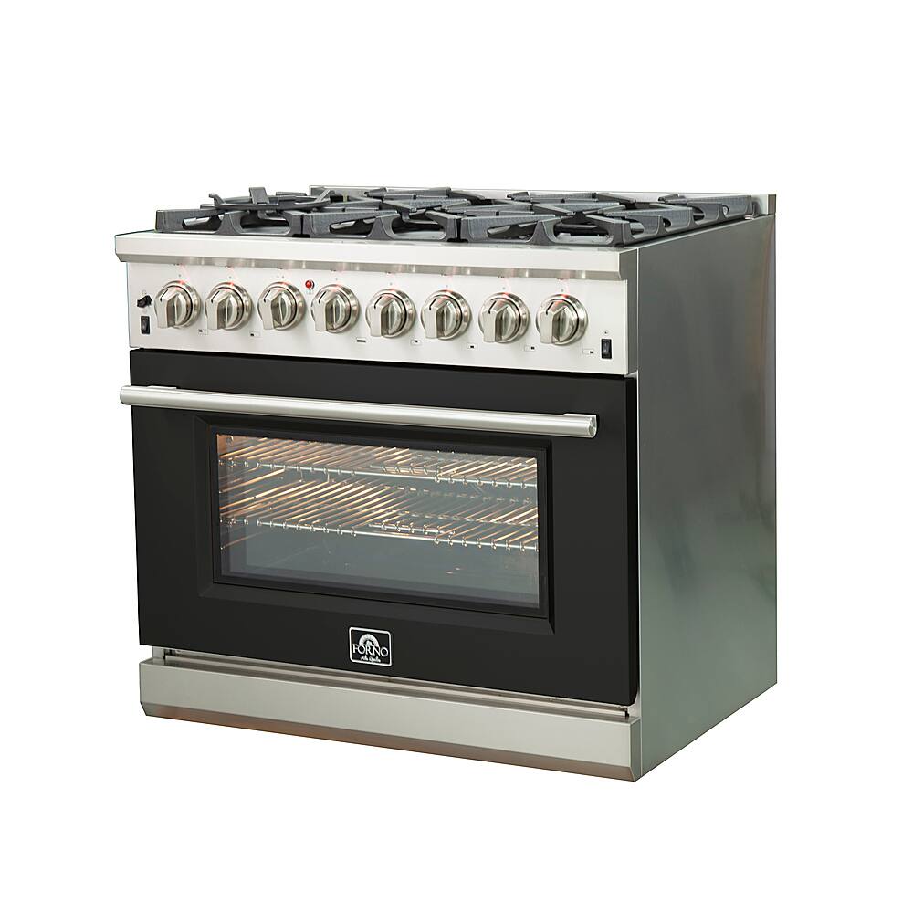 Angle. Forno Appliances - Capriasca 5.36 Cu. Ft. Freestanding Dual Fuel Electric Range with Convection Oven - Black Door.