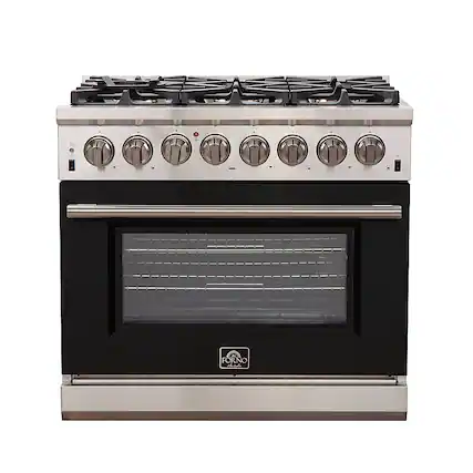 Front. Forno Appliances - Capriasca 5.36 Cu. Ft. Freestanding Dual Fuel Electric Range with Convection Oven - Black Door.