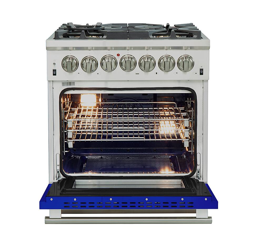 Angle View: Forno Appliances - Capriasca 4.32 Cu. Ft. Freestanding Dual Fuel Electric Range with Convection Oven - Blue Door