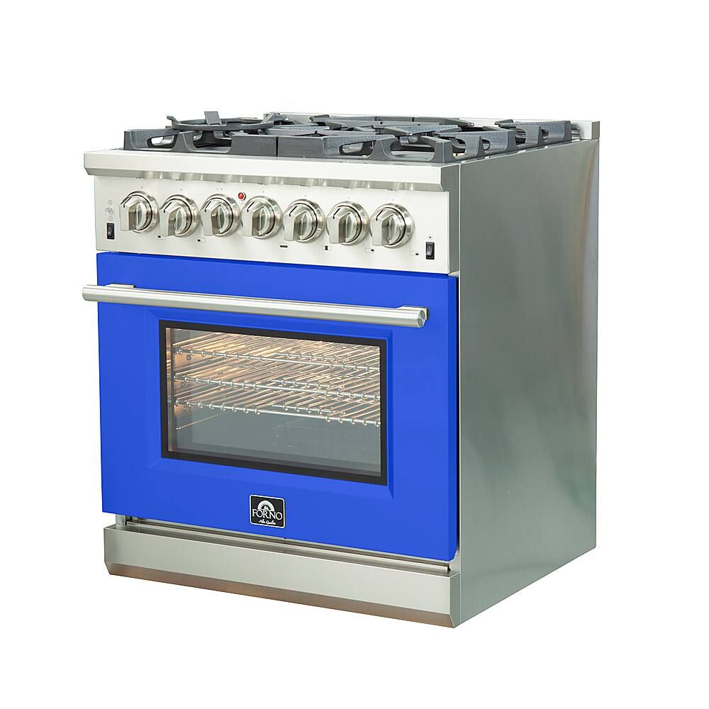 Left. Forno Appliances - Capriasca 4.32 Cu. Ft. Freestanding Dual Fuel Electric Range with Convection Oven - Blue.
