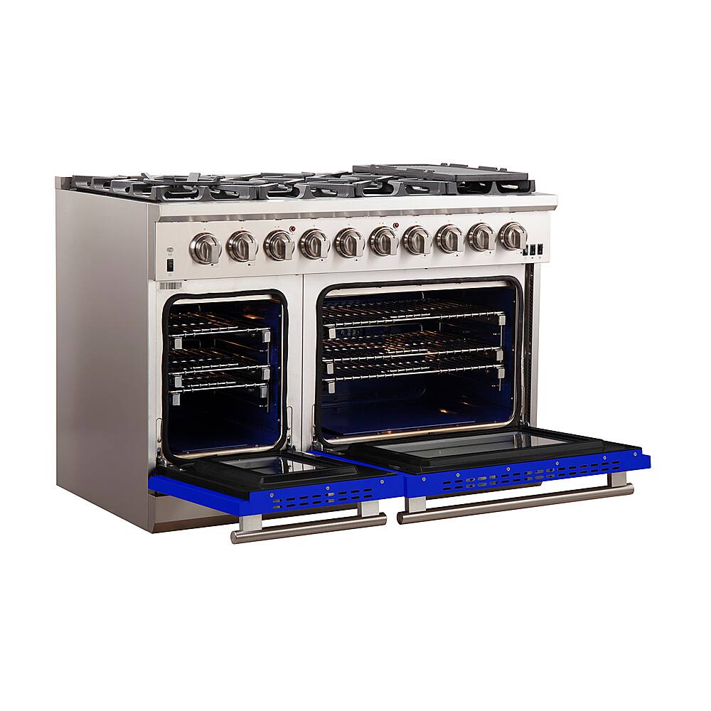 Left. Forno Appliances - Capriasca 6.58 Cu. Ft. Freestanding Gas Range with Convection Ovens - Blue Door - Blue.
