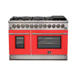 Forno Appliances - 48 in. Wide 8 Burner Capriasca 6.58 Cu. Ft. Freestanding Dual Fuel Electric Range with Convection Ovens - Red Door