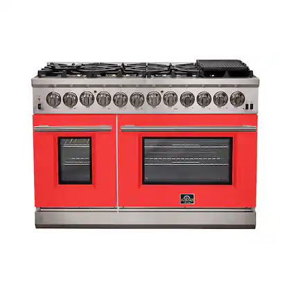 Front. Forno Appliances - Capriasca 6.58 Cu. Ft. Freestanding Dual Fuel Electric Range with Convection Ovens - Red Door.