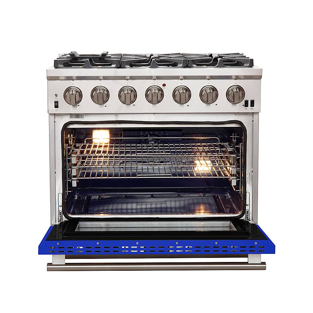 Left. Forno Appliances - Capriasca 5.36 Cu. Ft. Freestanding Gas Range with Convection Oven - Blue Door - Blue.