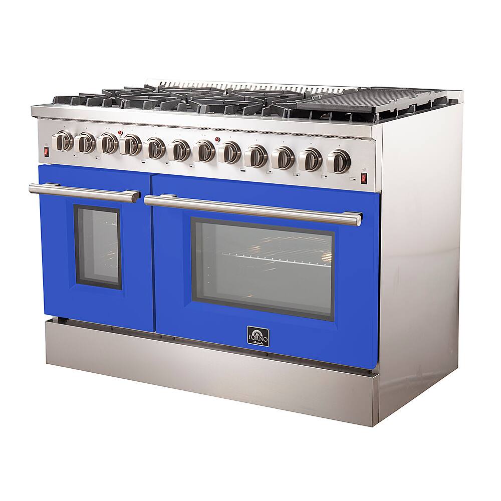 Angle. Forno Appliances - Galiano 6.58 Cu. Ft. Freestanding Dual Fuel Electric Range with Convection Oven - Blue Door - Blue.