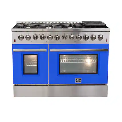 Front. Forno Appliances - Galiano 6.58 Cu. Ft. Freestanding Dual Fuel Electric Range with Convection Oven - Blue Door - Blue.