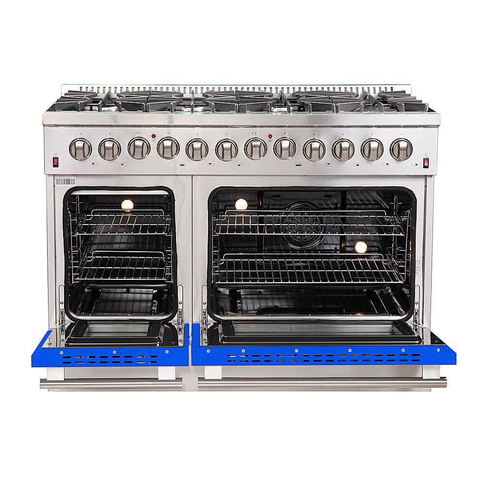 Left. Forno Appliances - Galiano 6.58 Cu. Ft. Freestanding Dual Fuel Electric Range with Convection Oven - Blue Door - Blue.