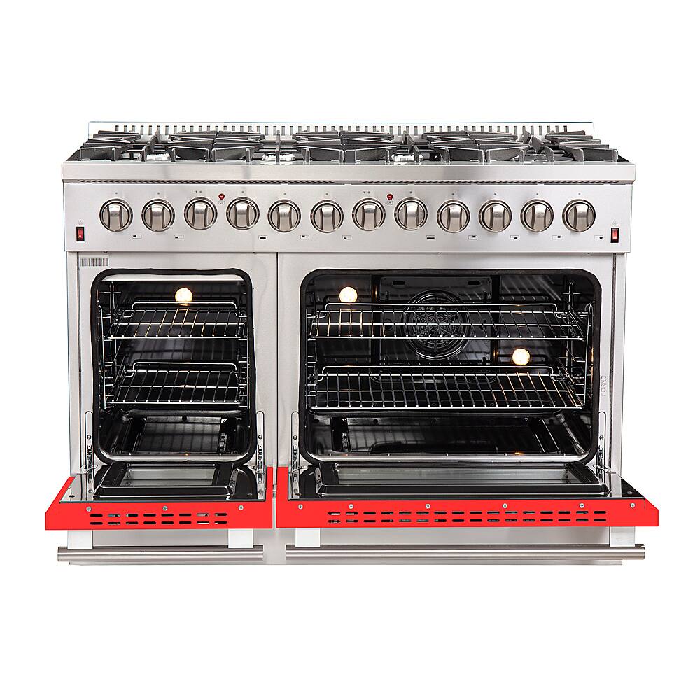 Left. Forno Appliances - Galiano 6.58 Cu. Ft. Freestanding Dual Fuel Range with Convection Oven and Griddle - Red Door.