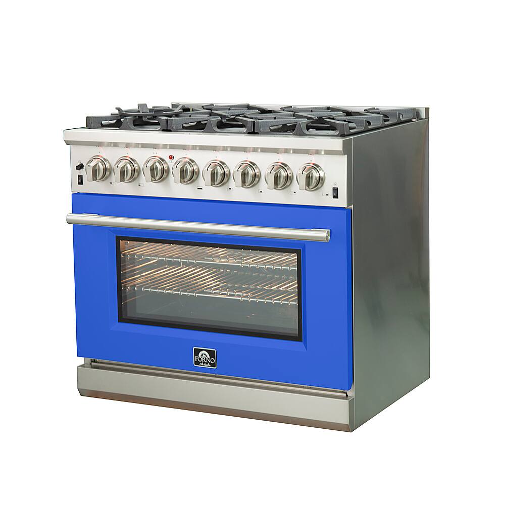 Angle View: Forno Appliances - Capriasca 5.36 Cu. Ft. Freestanding Dual Fuel Electric Range with Convection Oven - Blue Door